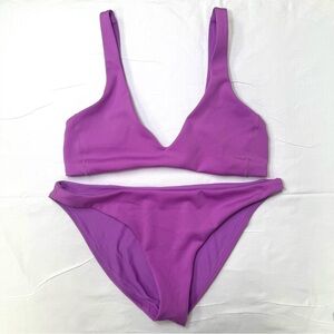 Left On Friday Bikini Set Purple V-Neck Top High Cut Bottoms Size M
